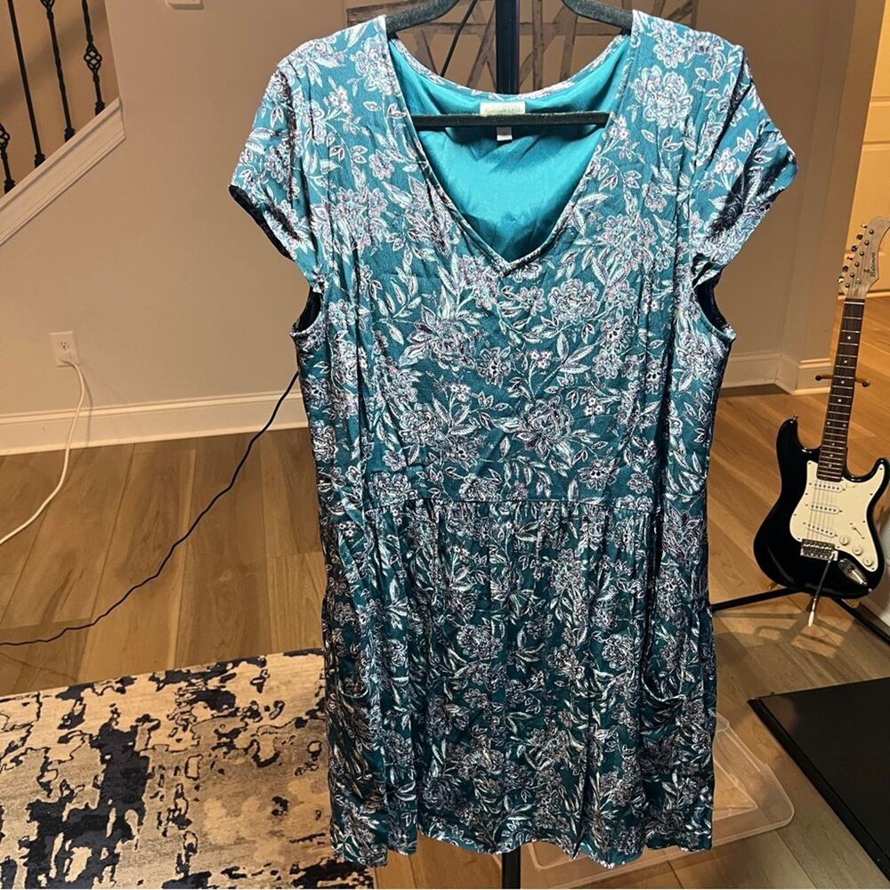 Garnet Hill 14 Teal Floral Women's Dress Pockets Paisley Boho